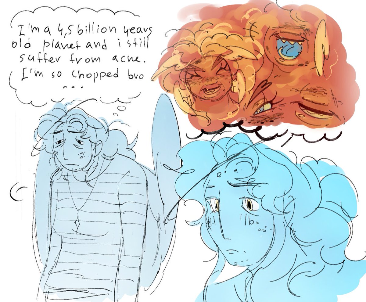 mierkuryj's tweet image. go my urasol where both sun and uranus have &quot;imperfect&quot; skin. sun has a lot of sun damage, wrinkles, dark spots, freckles. and uranus has acne and some scars from it. but they love each other for what they are and adore every little imperfection about each other