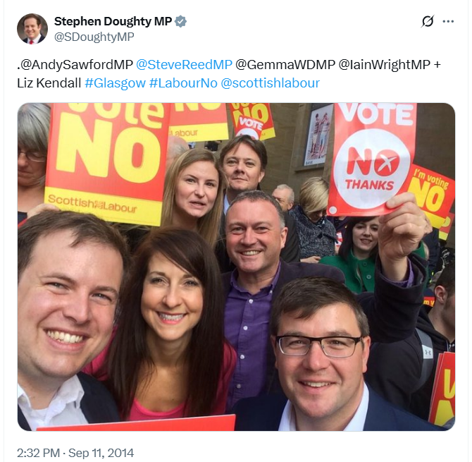 I'd forgotten that Steve Reed was one of the Imperial Masters from the Glasgow walk. One part of the army of campaigners that Labour imported from England to campaign in the independence referendum for No.