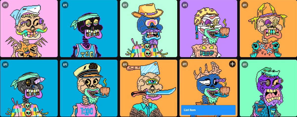 I haven't encountered such amazing art on the #APE network in a while. It's the <a href="/ToxicSkullsClub/">Toxic Skulls Club</a> collection. I really liked this art and bought some of it.
