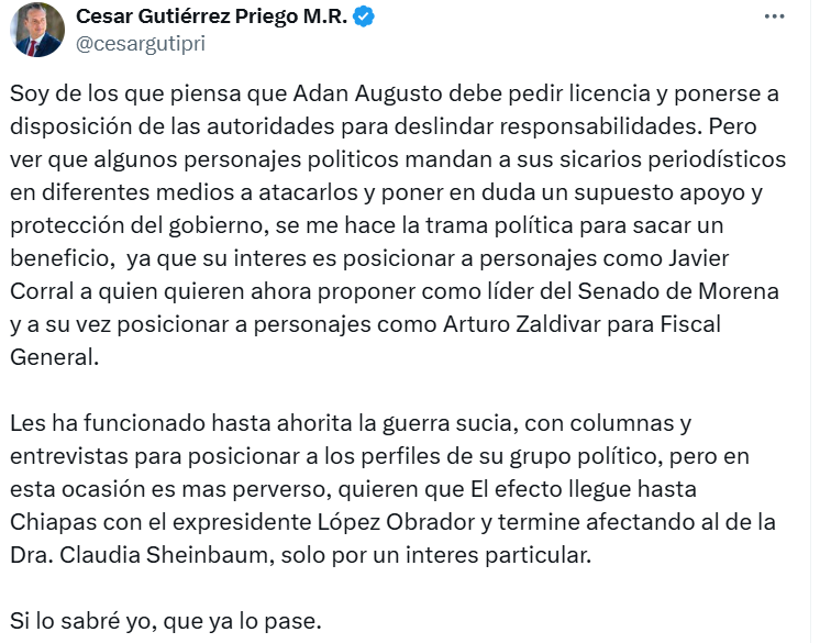 MartinGonzama's tweet image. Precisiones para Gutiérrez Priego:
1. Los errores de Adán son causa raíz de su conflicto.
2. El liderazgo d @Javier_Corral NO depende d lo q haga o no Adán.
3. No es guerra sucia, cada quien se ensucia.
4. Perversa, la campaña mediática q hiciste. 
5. Al revés, cuidamos legado d…