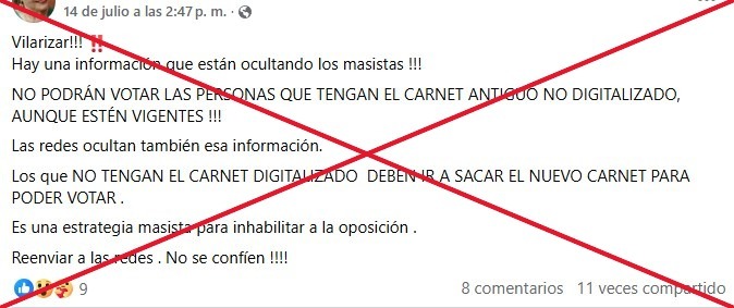 AfpFactual's tweet image. 🇧🇴 Según una cadena viral, las personas que no tengan el carnet de identidad “digitalizado” no podrán votar en las elecciones de Bolivia.
❌ Pero el Tribunal Supremo Electoral aclaró que el único requisito es que la cédula sea vigente y original.
➡️ u.afp.com/CédulaBolivia