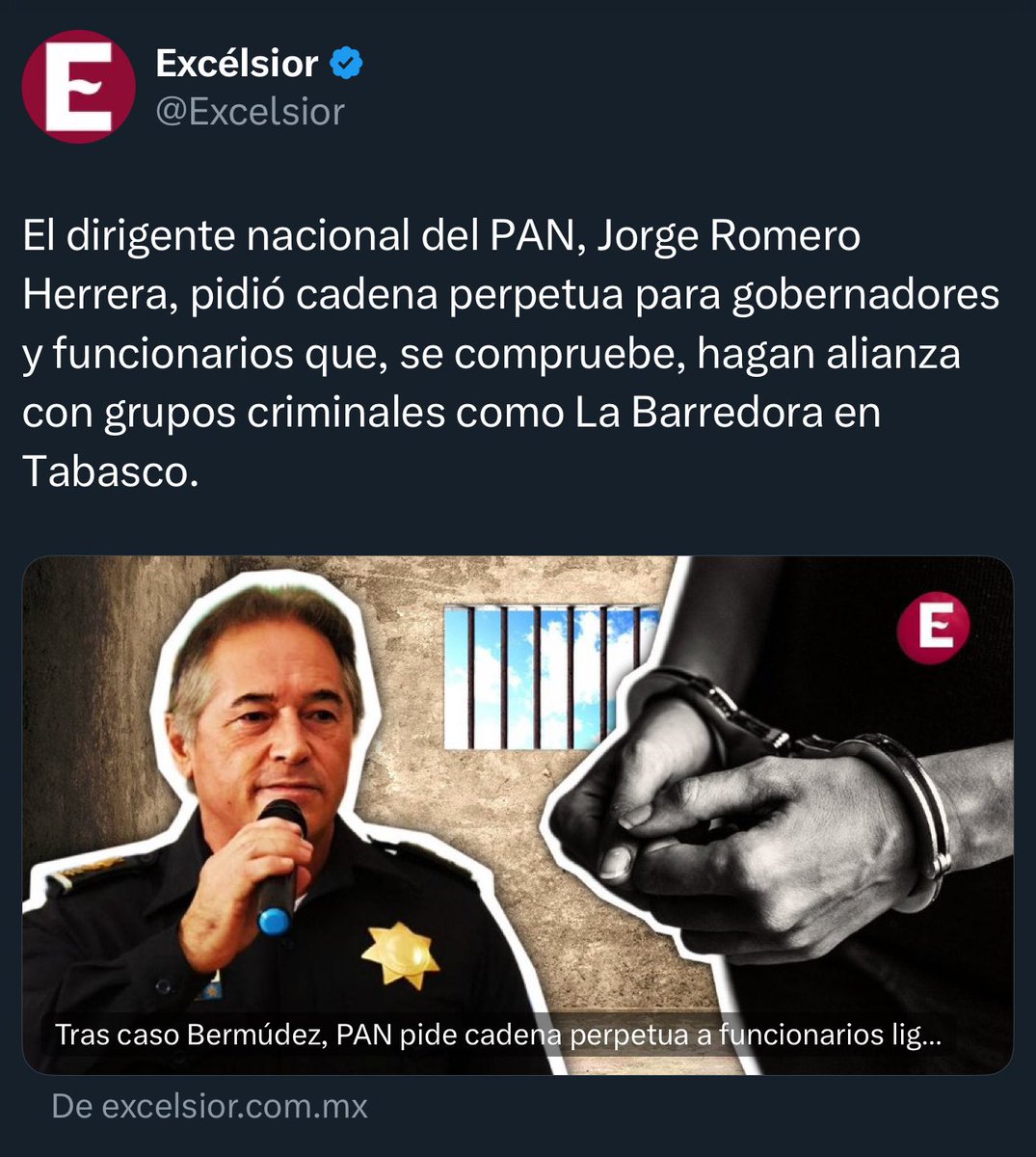 Entonces, de acuerdo con <a href="/JorgeRoHe/">Jorge Romero Herrera</a>, ¿<a href="/FelipeCalderon/">Felipe Calderón 🇲🇽🇺🇦</a> debería ir a prisión y tener cadena perpetua por sus vínculos con Genaro García Luna, acusado y sentenciado en Estados Unidos por narcotráfico y crimen organizado?