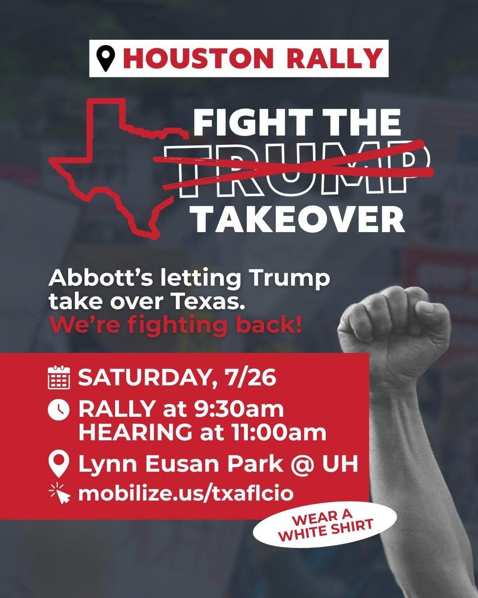 TX_Progressives's tweet image. Houston stand up! Saturday, July 26, rally at 9:30am, public hearing at 11am. Are we going to let the Trump Regime disenfranchise voters based on race? Or are we going to fight back?
#txlege