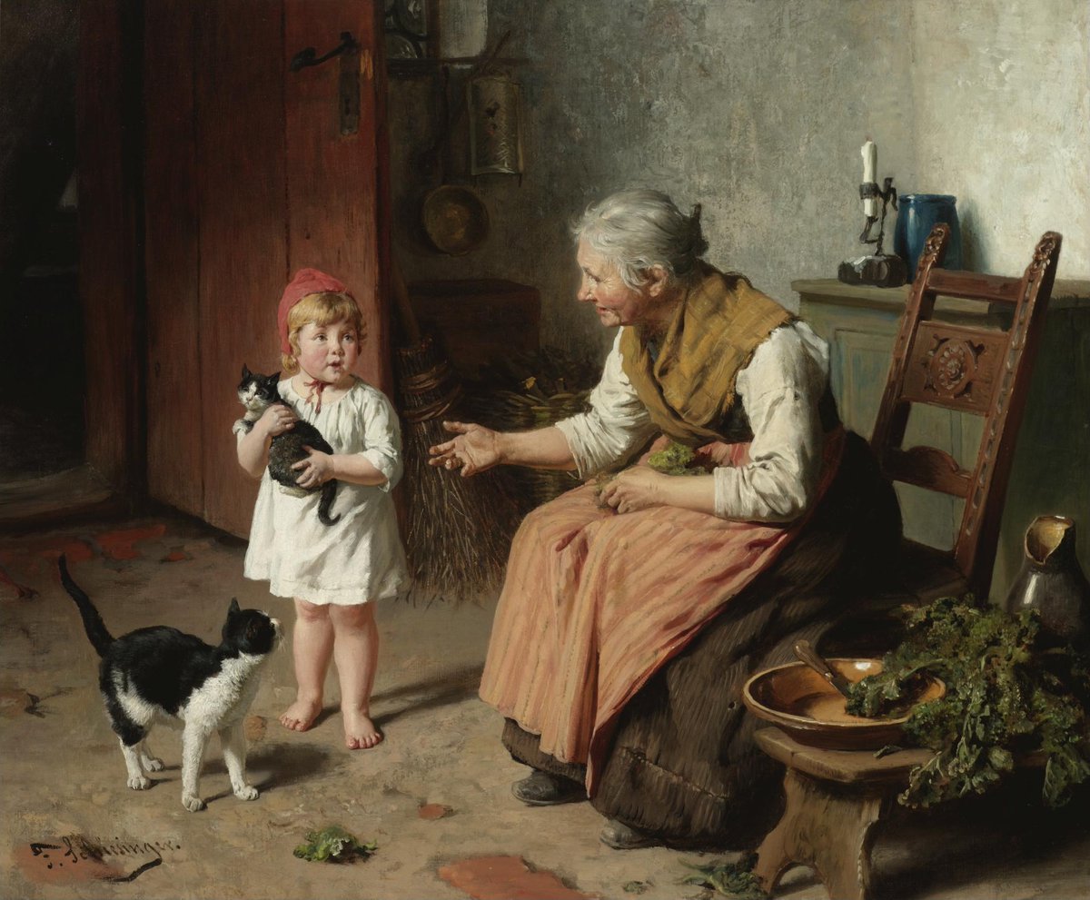 oikistes1's tweet image. Felix Schlesinger, Visiting Grandma (Grandmother Playing with her Granddaughter)