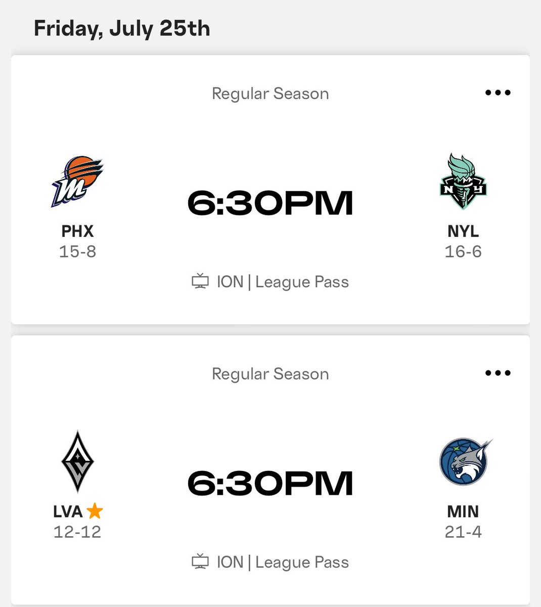 insidewomensbb's tweet image. #WNBA Regular Season Games being played today :
Phoenix Mercury 🆚 New York Liberty at 7:30pm EST/6:30pm CST
Las Vegas Aces 🆚 Minnesota Lynx at 7:30pm EST/6:30pm CST
Dallas Wings 🆚 Golden State Valkyries at 10pm EST/9pm CST
📺 ION/WNBA League Pass
Streaming service link is…