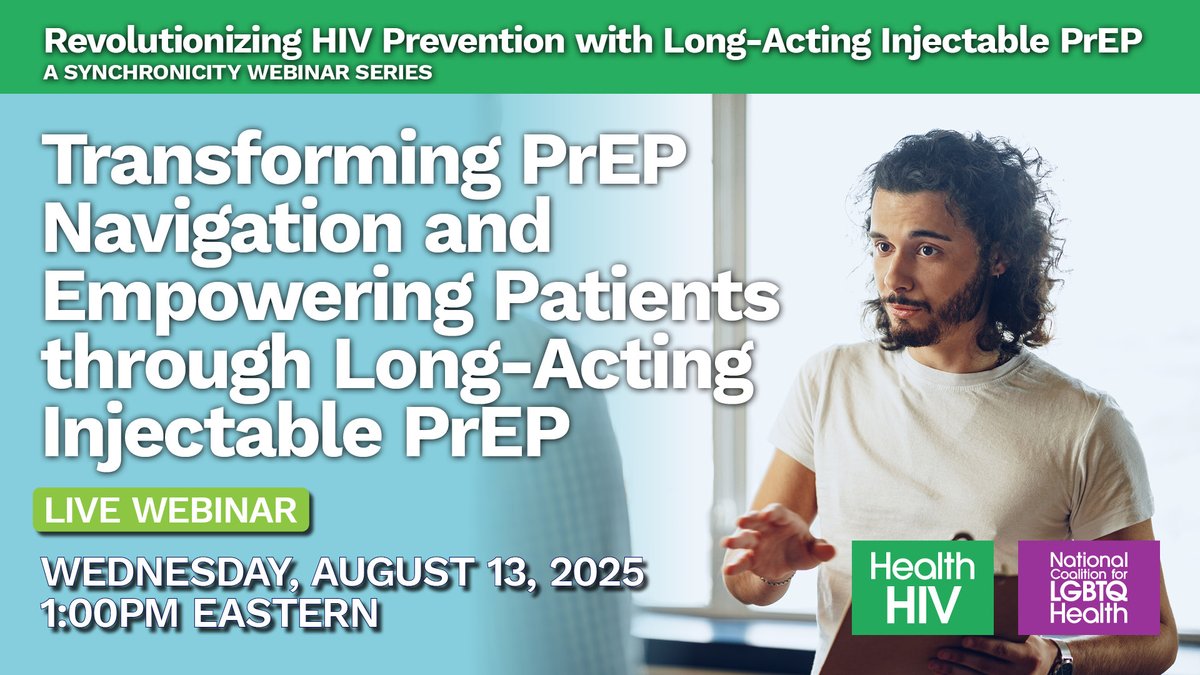 The “Transforming PrEP Navigation and Empowering Patients through Long-Acting Injectable PrEP” webinar will be held on Wednesday, 8/13 at 1:00pm Eastern. 

For more information and to register, visit: tinyurl.com/5d9wdfbn.

#HIV #PrEP #Prevention