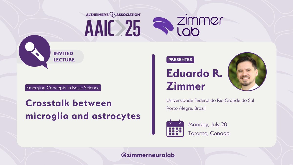 zimmerneurolab's tweet image. If you're in Toronto for #AAIC25, don’t miss Dr. @erzimmer’s talk this Monday! 🧠🇨🇦
📢Crosstalk Between Microglia and Astrocytes ⭐️
Join us to dive into glial interactions in brain health and disease! @alzassociation