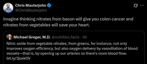 upRootNutrition's tweet image. Pretty sure it's nitrites that are concerning with cured meats, Chris. Not nitrates. 😜