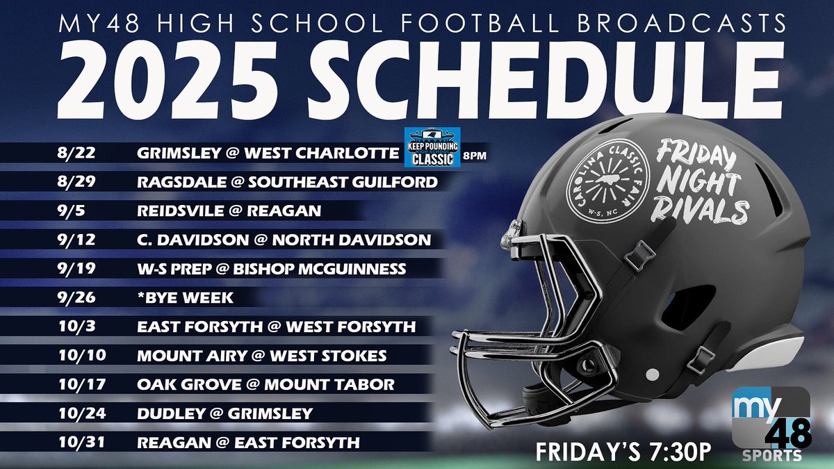 @carolinaclassicfair Friday Night Rivals- Bishop McGuniness will host Winston-Salem Prep live on TV on ABC/My48 on Sept 19!