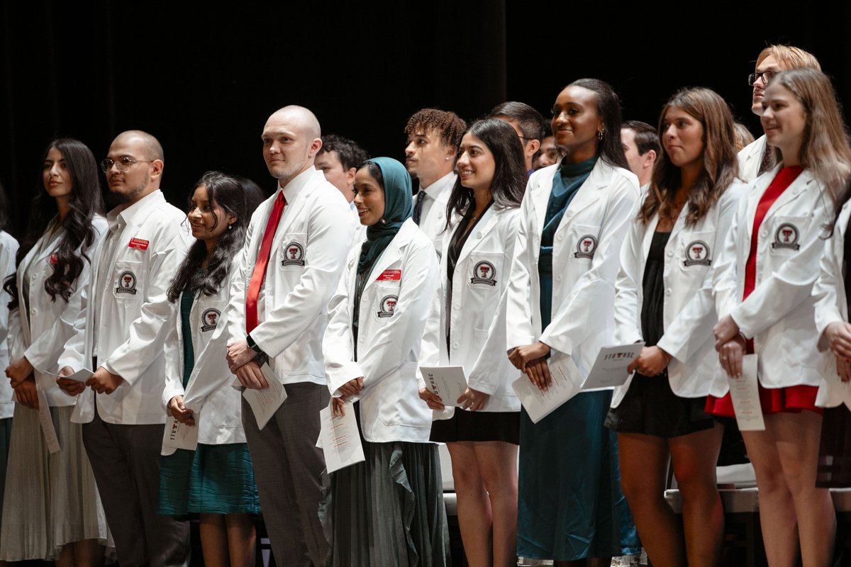 TTUHSC's tweet image. The @TTUHSCMED School of Medicine hosted a white coat ceremony today for 182 incoming medical students! The Class of 2029 pledged their commitment to the medical profession as they received their white coats โ one of the most visible symbols of the health care provider.