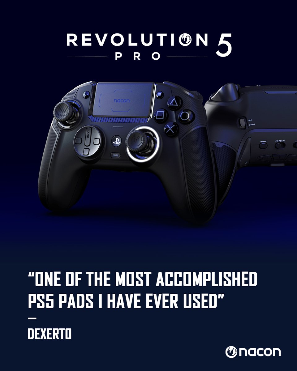 Nacon's tweet image. The R5P makes a big impression ! ⭐ 
&quot;One of the most accomplished PS5 pads i have never used&quot; - Dexerto
So, what are you waiting for to improve your games ? 🤩 

➡️ nacongaming.com/en/revolution-…

#R5P #nacon #review #controller