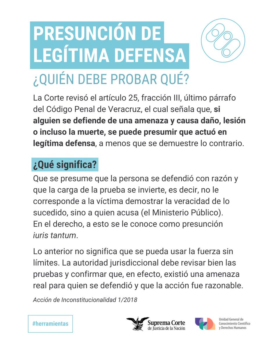 🔎 La Corte analizó la legítima defensa en la legislación del Estado de Veracruz y su efecto en la carga de la prueba ¿qué significa?

#LegítimaDefensa #DDHH #UGCCDH