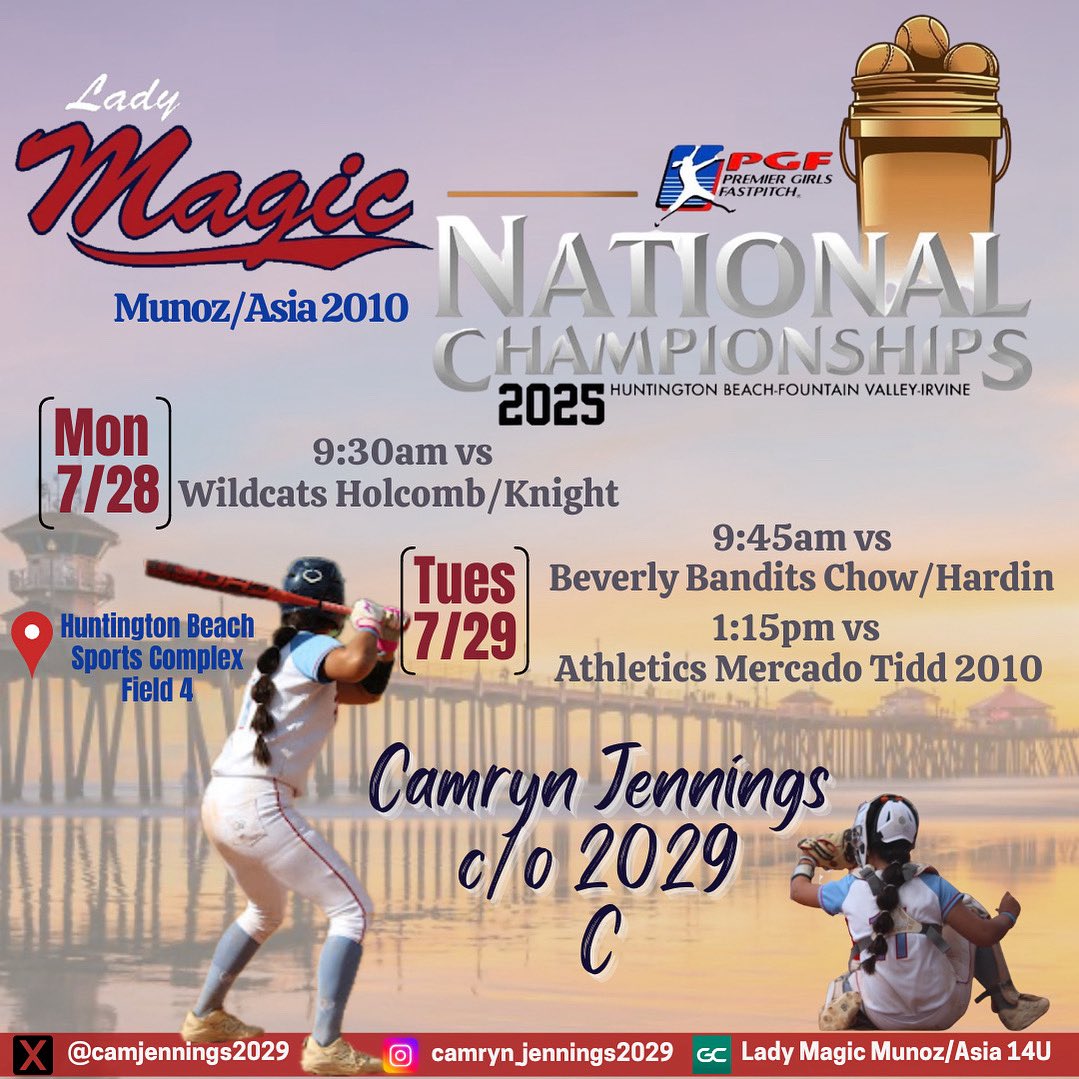 Schedules out‼️ Hope to see you down in Huntington! 🌴🌊

#pgf #natinals #bestofthebest #ladymagic #magicboom #socal #LA
<a href="/LM_Munoz_Asia/">Lady Magic Munoz- Asia</a> <a href="/PGFnetwork/">PGF</a>