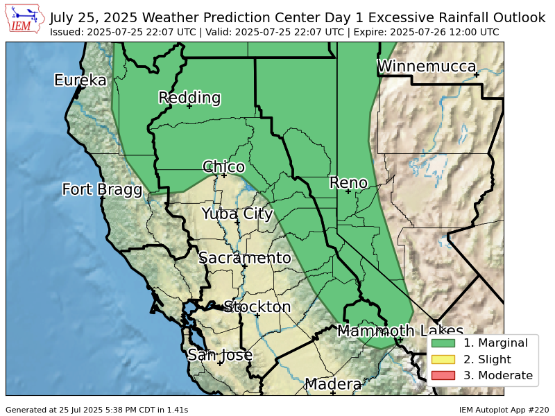 iembot_sto's tweet image. WPC issues Day 1 Marginal Risk Excessive Rainfall Outlook at Jul 25, 22:07z for STO wpc.ncep.noaa.gov/qpf/excessive_…