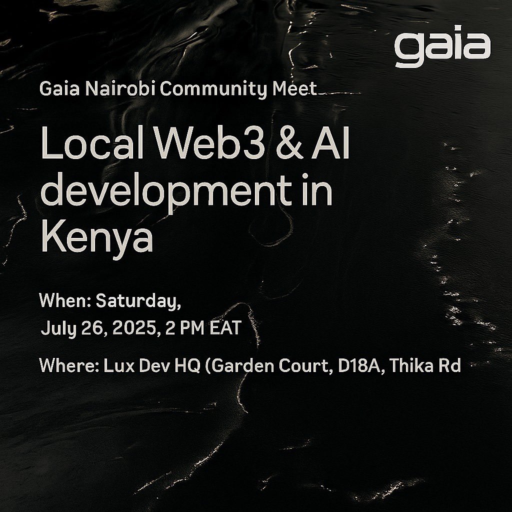 GrantonMburu's tweet image. Tomorrow, we are hosting an @Gaianet AI meetup at @LuxDevHQ.
Join us to learn about Decentralized AI, with speakers from @hackquestafrica & @PLPAfrica. Come learn, contribute, and network.
See you!
Register here: lu.ma/pgka551o