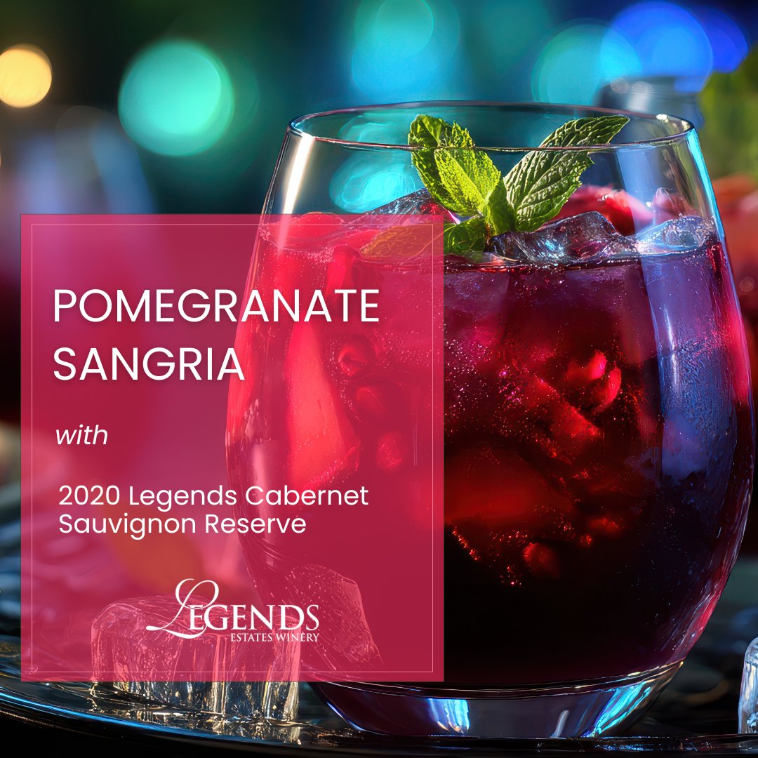 🍹 750 ml 2020 Legends Cabernet Sauvignon Reserve
🍹 1½ cups pomegranate juice
🍹 1½ cups ginger beer
🍹 ½ cup pomegranate seeds
🍹 ½ lemon seeded &amp; sliced
🍹 ½ cup brandy or bourbon (opt)

- Combine all ingredients in pitcher.
- Refrigerate at least 2 hrs.
- Stir before serving.