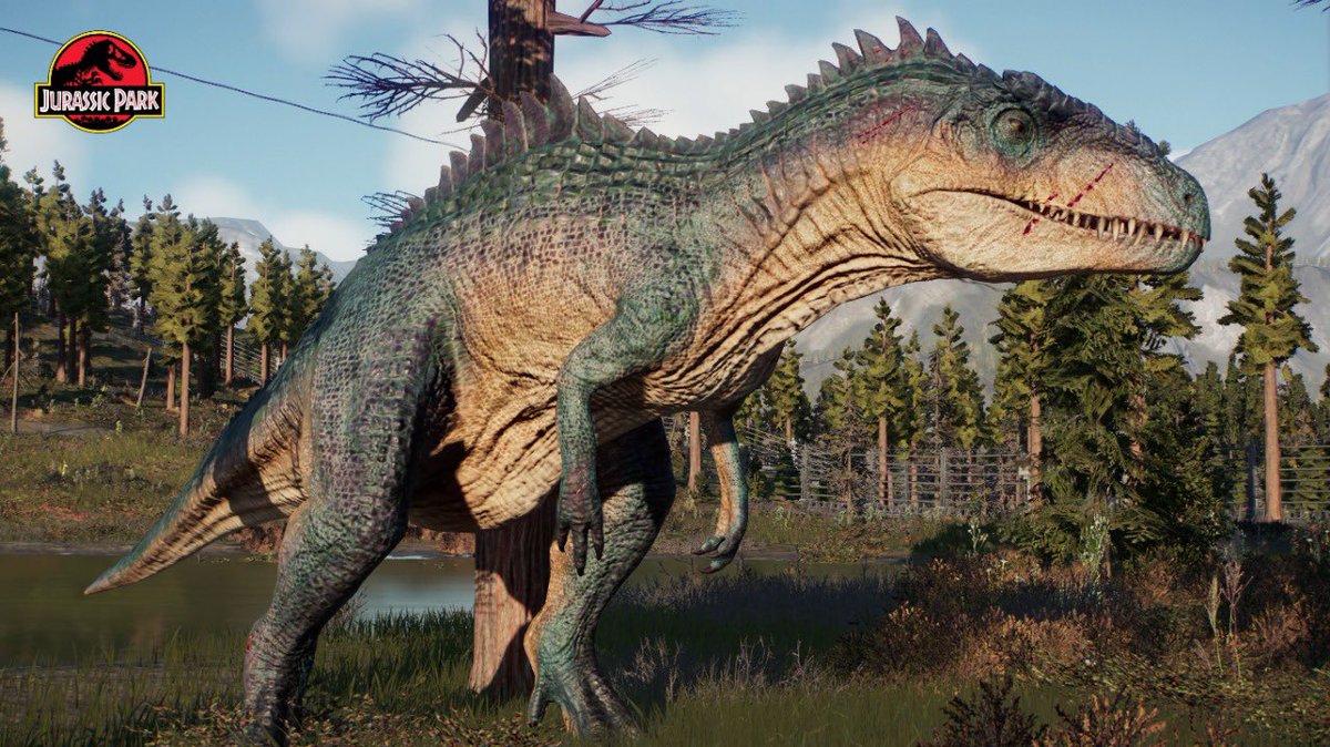 Terrordome3K's tweet image. The Giganotosaurus design really is Jurassic coded. Emphasised even more when it’s placed next to the original logo.
