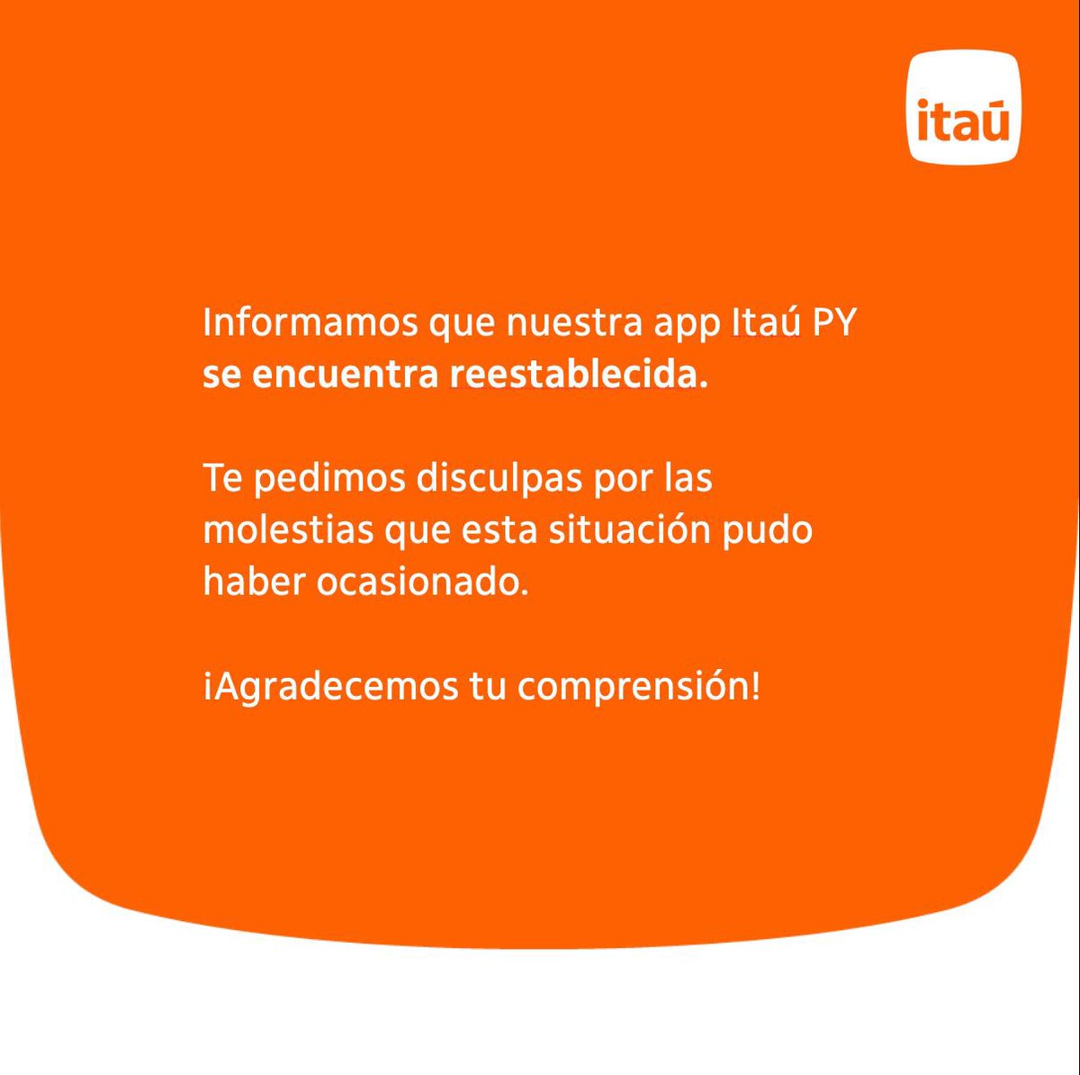 Estimado cliente, nuestra app ya se encuentra funcionando con normalidad  ✅