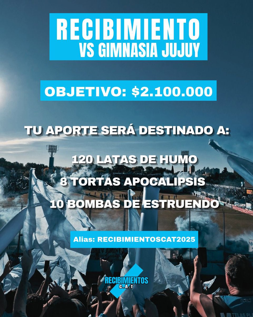 RecibiCAT's tweet image. 🤩🩵 ¡NO VEO LA HORA QUE LLEGUE EL PARTIDO!

Seguí colaborando con el recibimiento del domingo. Alias: Recibimientoscat2025 (Titular: Tomás Kalan Cutrera). 

#LaFiestaLaHacemosEntreTodos 🎆🧨