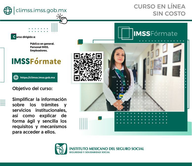 ¡Conoce más acerca de los trámites y servicios institucionales con el curso IMSSFórmate! 🧠💻

Aprende de forma sencilla y ágil cómo acceder a ellos con este curso en línea, sin costo.

👉  climss.imss.gob.mx
