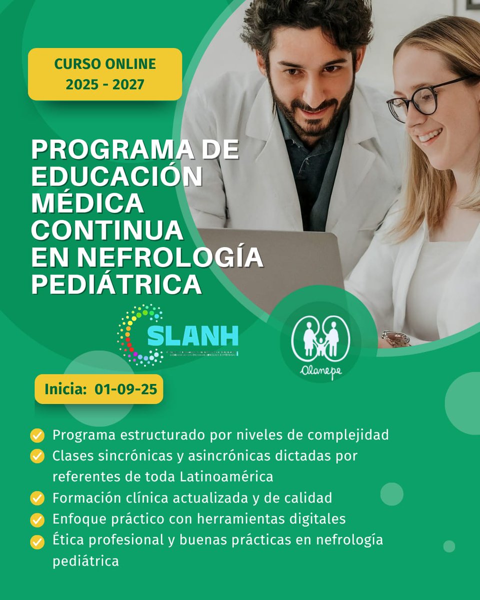 Alanepe1's tweet image. 📢 Curso de 𝗘𝗱𝘂𝗰𝗮𝗰𝗶ó𝗻 𝗠é𝗱𝗶𝗰𝗮 𝗖𝗼𝗻𝘁𝗶𝗻𝘂𝗮 𝗲𝗻 𝗡𝗲𝗳𝗿𝗼𝗹𝗼𝗴í𝗮 𝗣𝗲𝗱𝗶á𝘁𝗿𝗶𝗰𝗮
📅 Inicio: 01/ 09 / 2025
📃 Certificación: 𝗦𝗟𝗔𝗡𝗛- 𝗔𝗟𝗔𝗡𝗘𝗣𝗘
👉 Inscribite
🔗 alanepe.gravita.cl/2025/web/
📲 Escanea el QR para más info
➡️ Contacto: info@alanepe.org