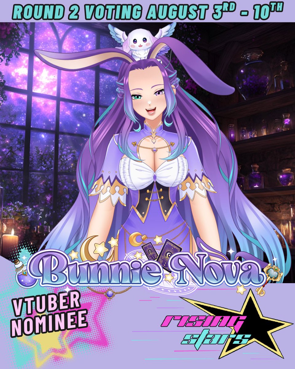 BunnieNovaVT's tweet photo. 📢✨SPECIAL ANNOUNCEMENT✨📢
Ya Bunn has placed top 5 for the nominees of Rising Stars Vtuber category!
We are moving on to round 2 of voting!

Again I can't thank you all enough. It's an honor to be your rising star.💜 https://t.co/R9jv1L8wSv