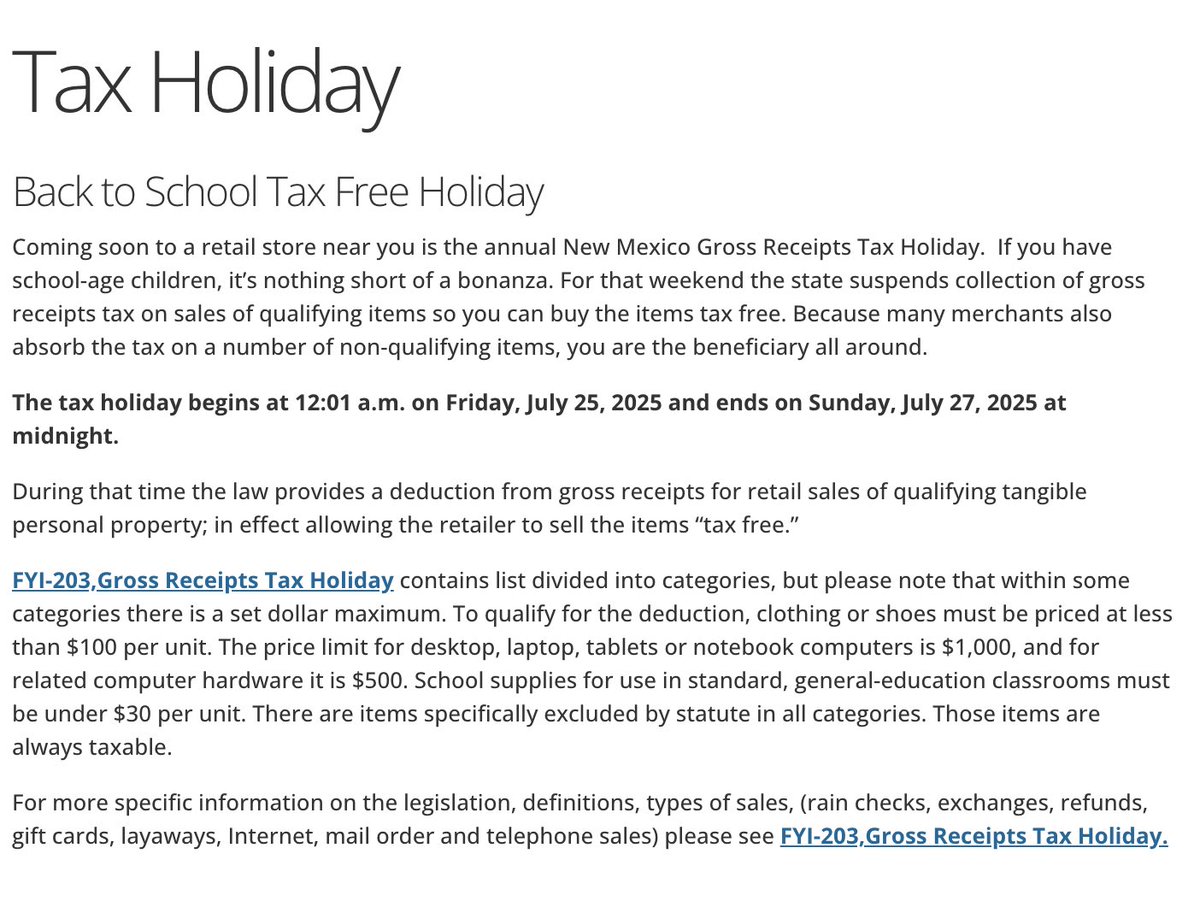 RepBlock's tweet image. Remember starting today is TAX FREE WEEKEND in NM! Applies to online and in-person 👍🏼 More info to be found at NM Tax & Rev website linked and shown here: tax.newmexico.gov/news-alerts/ta…