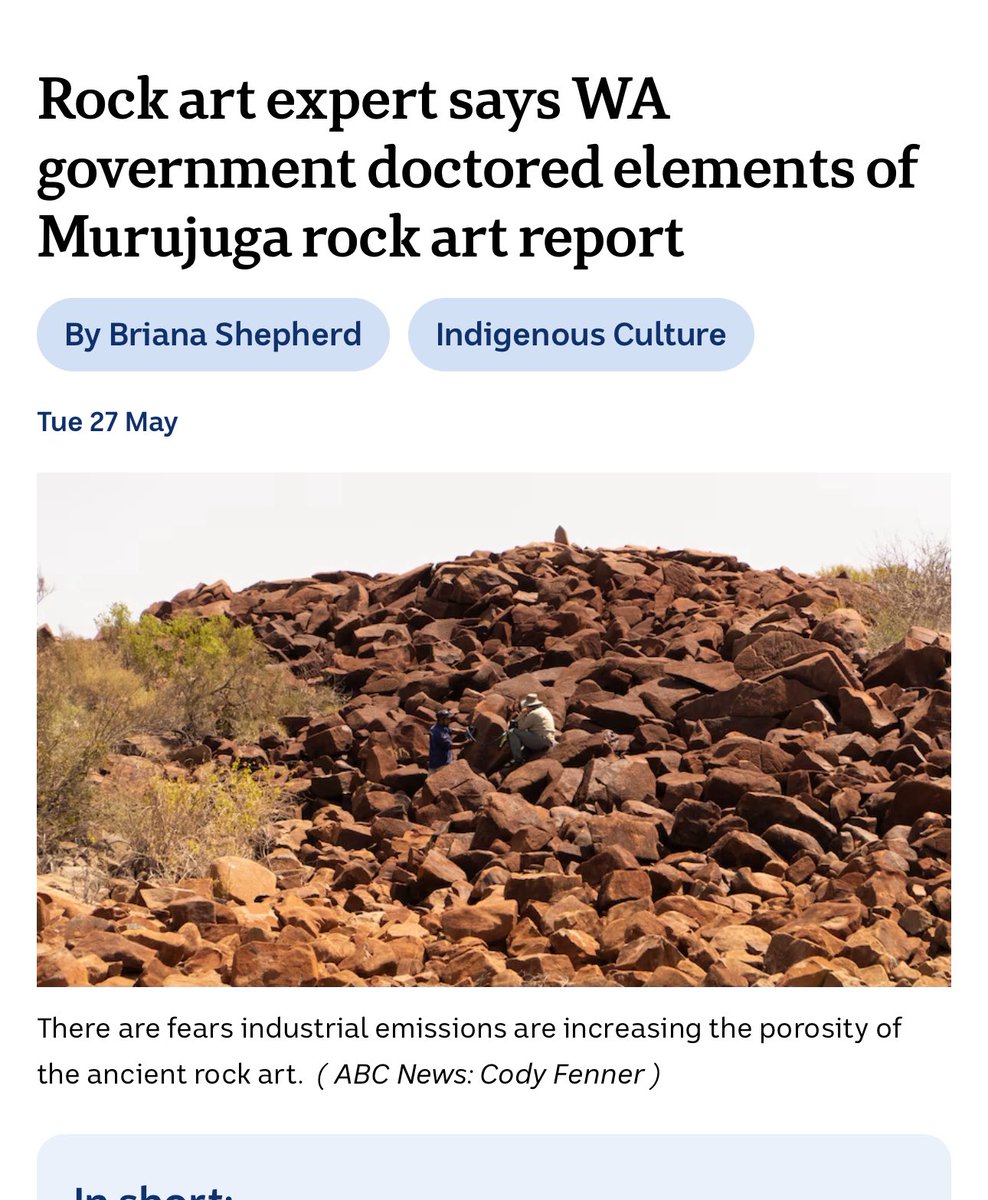 MarkOgge's tweet image. This is the Woodside funded report that the Australian government used to lobby the UN to drop safeguards protecting Murujuga from Woodside’s acid gas emissions.
abc.net.au/news/2025-05-2…