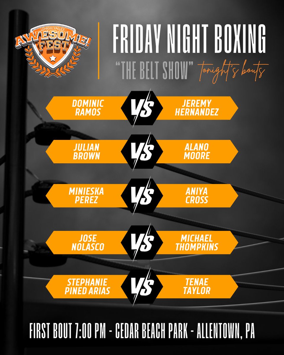 A_TownThrowDown's tweet image. Boxing is STILL ON @ Cedar Beach Park tonight 🥊
First Bout - 7:00pm
#lehighvalleyawesomefest #boxing