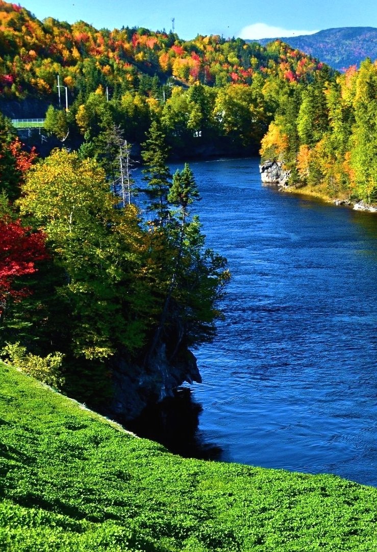 Beautiful start of autumn view down to blue Humber River in Newfoundland and Labrador, Canada  🇨🇦