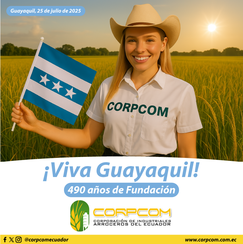 La Corporación de Industriales Arroceros del 🇪🇨 Ecuador, sus directivos y socios, felicitan a Guayaquil, nuestra "Perla del Pacífico" por sus 490 años de fundación. ¡Viva Guayaquil!

#VivaGuayaquil #Guayaquil