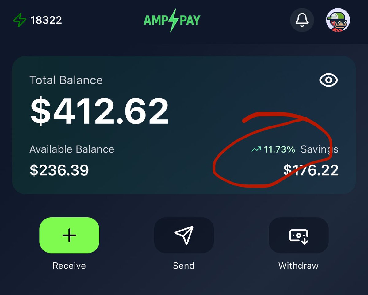 kdipep's tweet image. Sick of the flip flopping of the market? 💀

Just park some stables in @GetAmpPay Savings and earn 11.73% APY ⚡️ 

(yield brought to you by @DeFiCarrot 🥕)