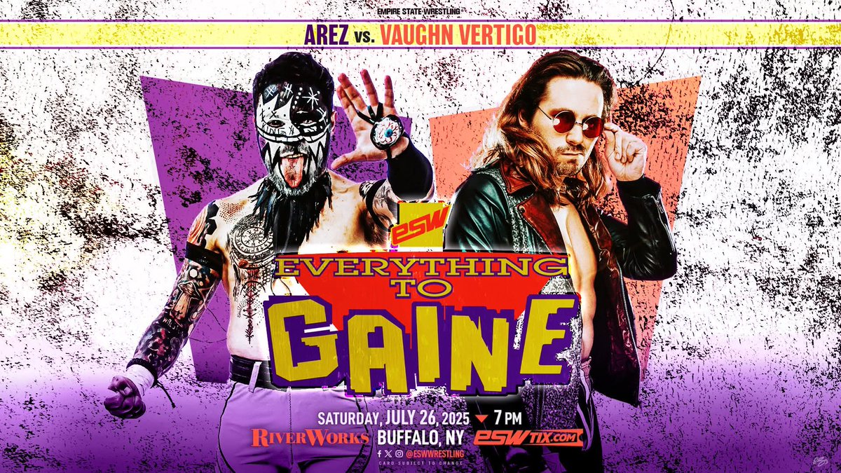 ChrisGullo's tweet image. Tomorrow night @ESWWrestling presents Everything To Gaine at @RiverWorksBFLO at 7pm feat @VinceValor31 @IsaiahBroner @CourageousCM @JodyThreat @ArezStrange @VaughnVertigo @BigBillCollier @BigLeagueJMcC @ExtremelyCute @NewWaveCheech and more
Tix avail at ESWTIX.COM