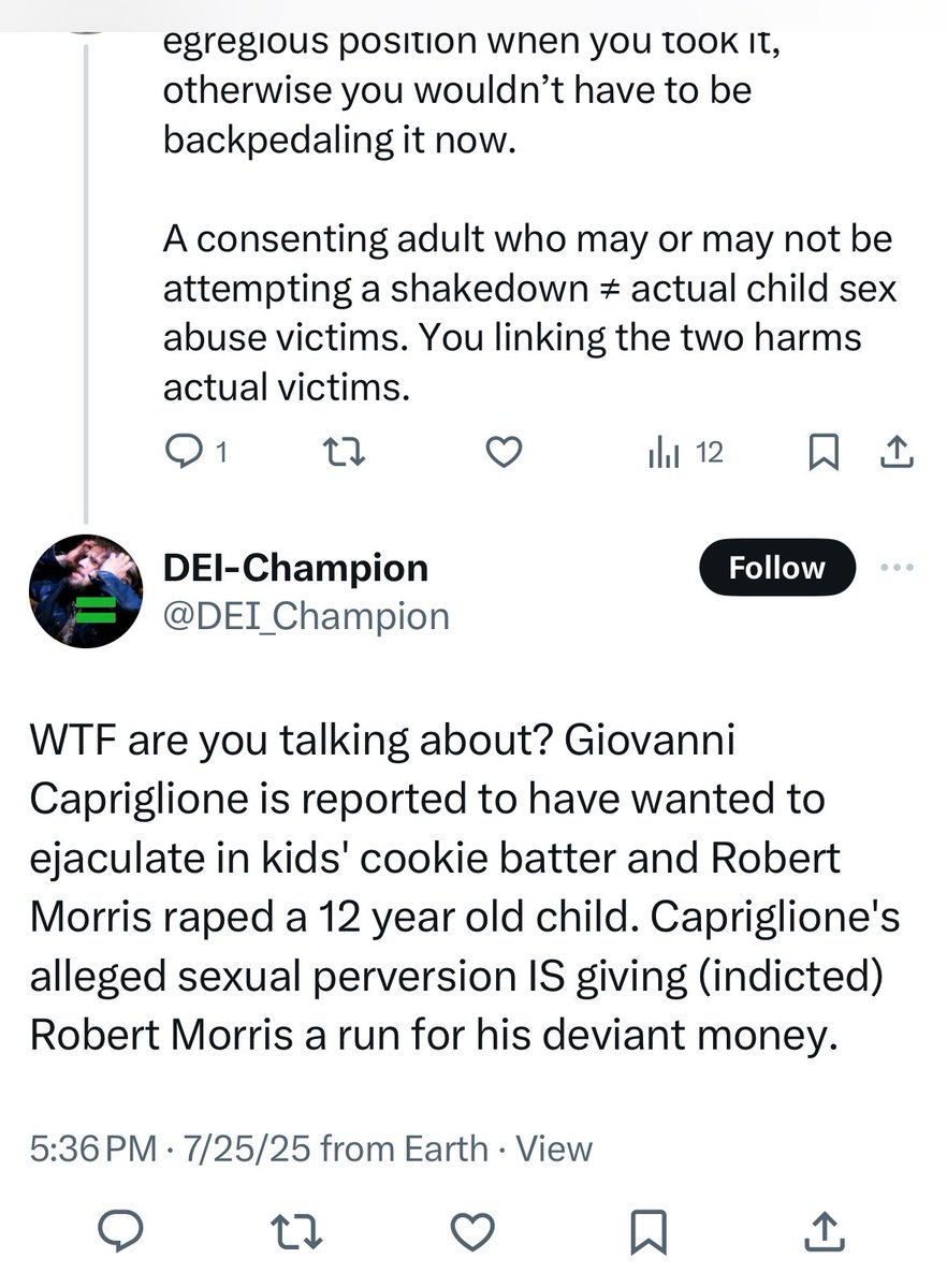 SomeAnonStaffer's tweet image. Blocked by another delicate Twitter-lawyer libflake. 🏆
Which works for me bc if one can’t acknowledge the massive difference between a dude saying something perverted to his adult stripper mistress and a PREACHER ACTUALLY RAPING CHILDREN, I have nothing more to say. #OMGio