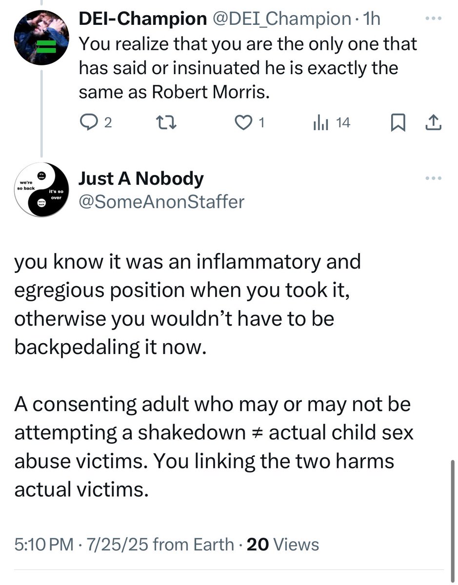 SomeAnonStaffer's tweet image. Blocked by another delicate Twitter-lawyer libflake. 🏆
Which works for me bc if one can’t acknowledge the massive difference between a dude saying something perverted to his adult stripper mistress and a PREACHER ACTUALLY RAPING CHILDREN, I have nothing more to say. #OMGio