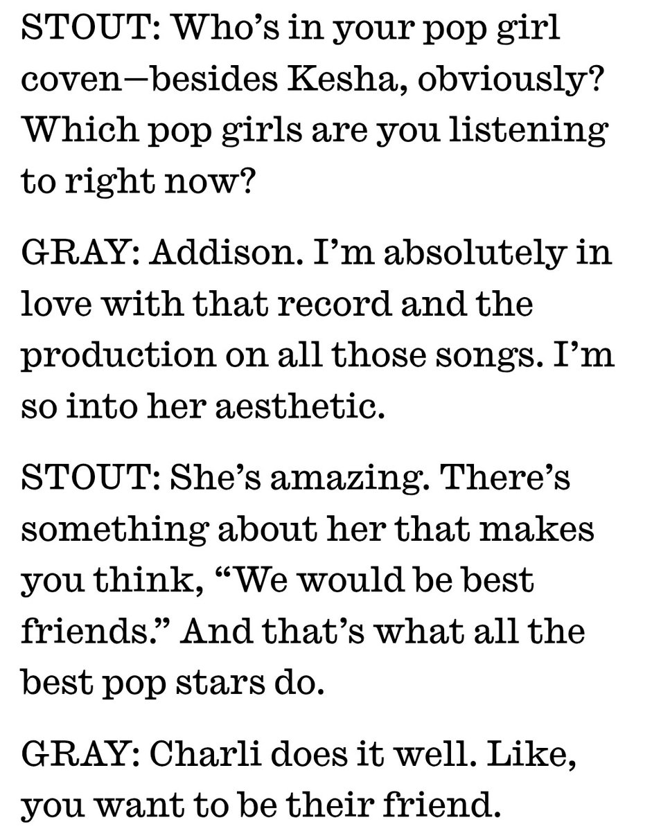 rosegraybr's tweet image. 🌀 As favoritas da nossa cantora favorita!
Em conversa com a lendária revista Interview, Rose Gray falou sobre suas garotas do pop favoritas no momento: Kesha, Addison Rae e Charli XCX.