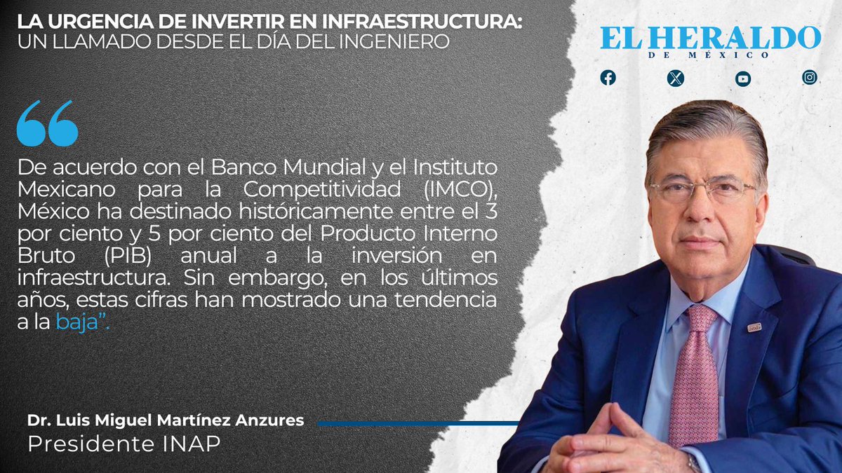 INAP México (@inap_mx) on Twitter photo 🗞️#LaColumnaDelPresidente | Esta semana, el Dr. Luis Miguel Martínez Anzures, escribe sobre "La urgencia de invertir en infraestructura: Un llamado desde el día del ingeniero".
Consúltala a través de El <a href="/heraldodemexico/">El Heraldo de México</a>.
heraldodemexico.com.mx/opinion/2025/7… 🗞️#LaColumnaDelPresidente | Esta semana, el Dr. Luis Miguel Martínez Anzures, escribe sobre "La urgencia de invertir en infraestructura: Un llamado desde el día del ingeniero".
Consúltala a través de El <a href="/heraldodemexico/">El Heraldo de México</a>.
heraldodemexico.com.mx/opinion/2025/7…