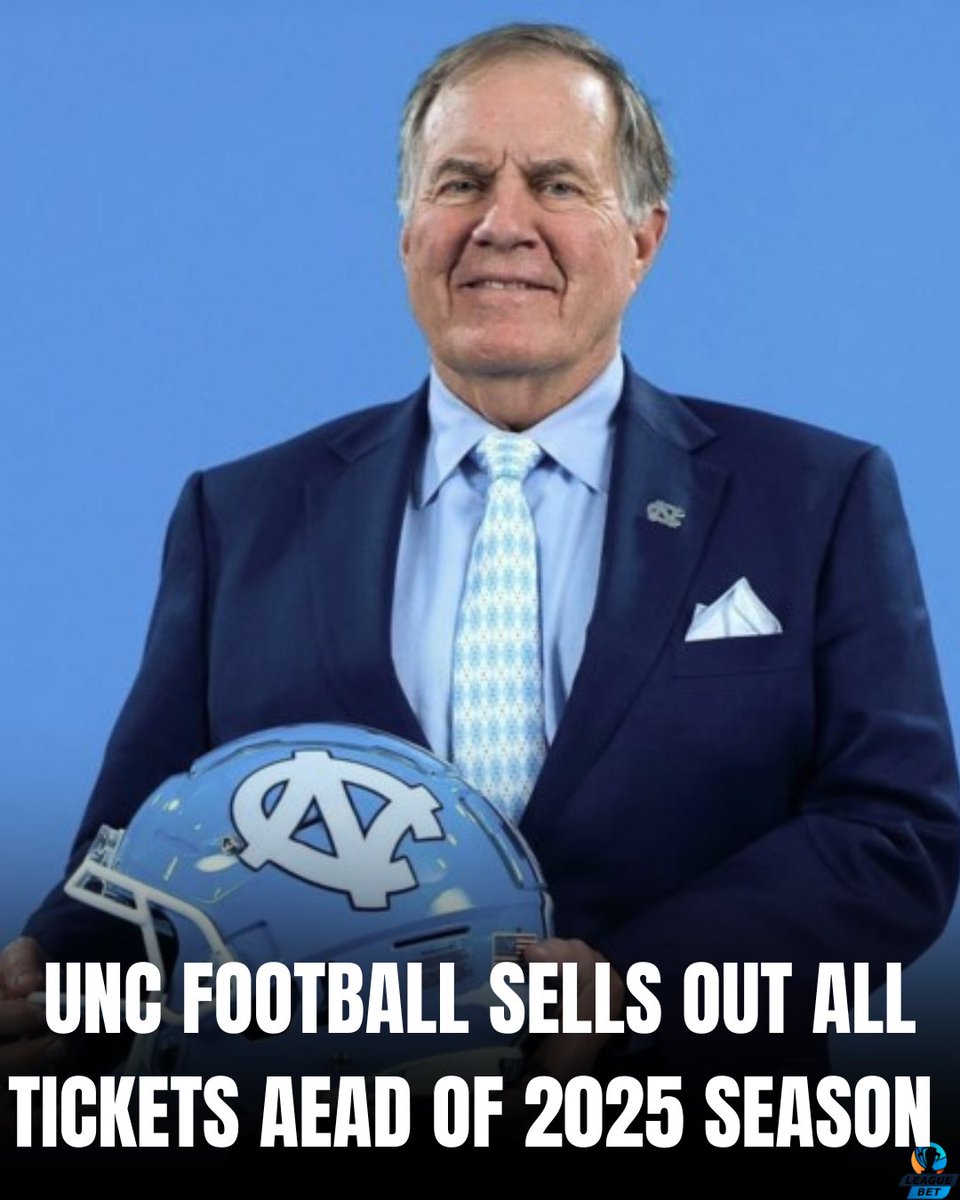 LeagueBetApp's tweet image. UNC has sold out its entire allotment of football tickets for the upcoming 2025 college football season. This is also the debut season for head coach Bill Belichick. Season tickets were already sold out this past spring, and individual tickets are now completely unavailable.