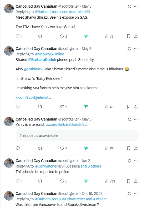 HungryTrucker's tweet image. Cancelled Gay Canadian or Scott Geiler @scottgeiler is a professional gay mafia political activist. Scott runs other gay agenda operations Gays Against Groomers Canada @GAG_Canada and LGB Alliance Canada
@LGBAlliance_CA and he&apos;s a partner with Meowmix Online bully bloggers Kari…