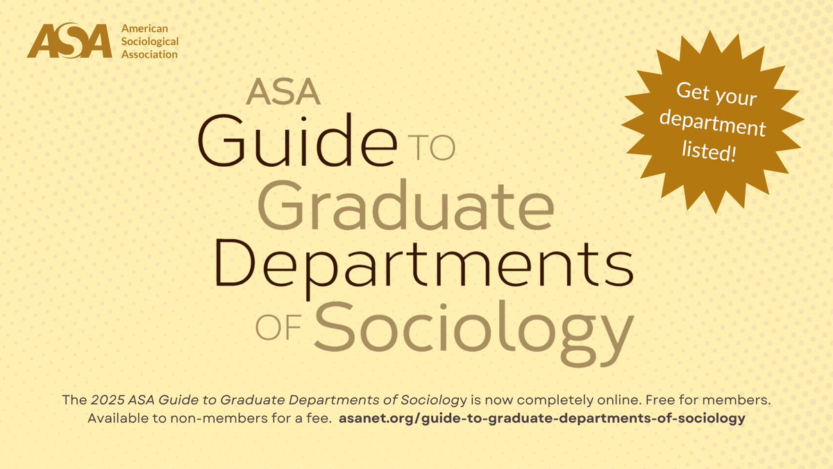ASAnews's tweet image. Learn about Rice University’s Department of Sociology @RiceSociology & other sociology departments in the 2025 ASA Guide to Graduate Departments of Sociology. Now completely online & free for ASA members. Also available for a fee to nonmembers. bit.ly/ASAGradGuide