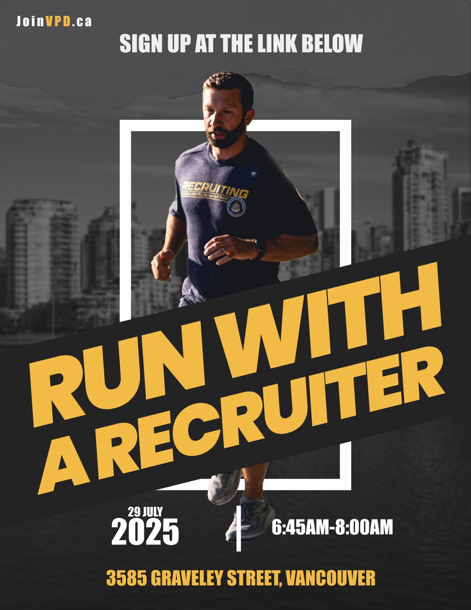 VPDRecruiting's tweet image. Join us on our next run with a Recruiter this upcoming Tuesday, July 29th!

It&apos;s a great opportunity to learn about a career in law enforcement while getting active. Sign up at our link in our bio or go to #JoinVPD.ca 

#vancouver #vpd #joinus #career #RWR