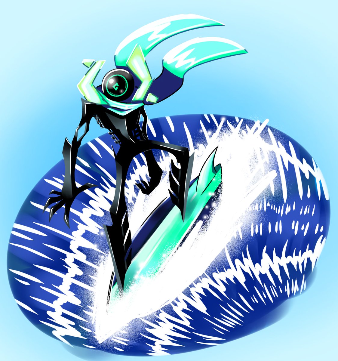 P3bbl3D's tweet image. Also, to the person who requested the rouges chilling at the beach scenario, here's Game Master killing it on the waves as an apology for smashing his face in with a volleyball.