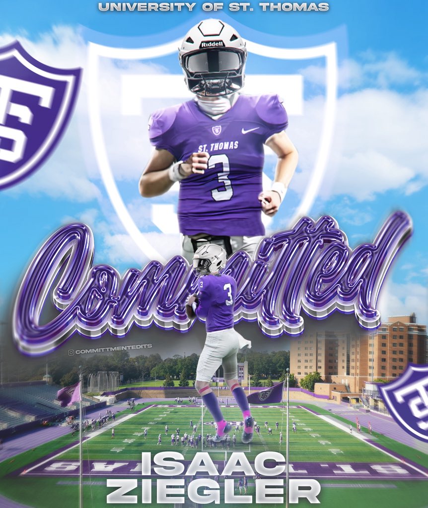 isaaczieglerqb's tweet image. 100% COMMITTED #AGTG ⚪️🟣
I’m incredibly blessed to announce my commitment to the University of St. Thomas to continue my academic and athletic journey.
Thank you to the DeForest coaches, my family, and my faith for the support.
Go Tommies! ✝️