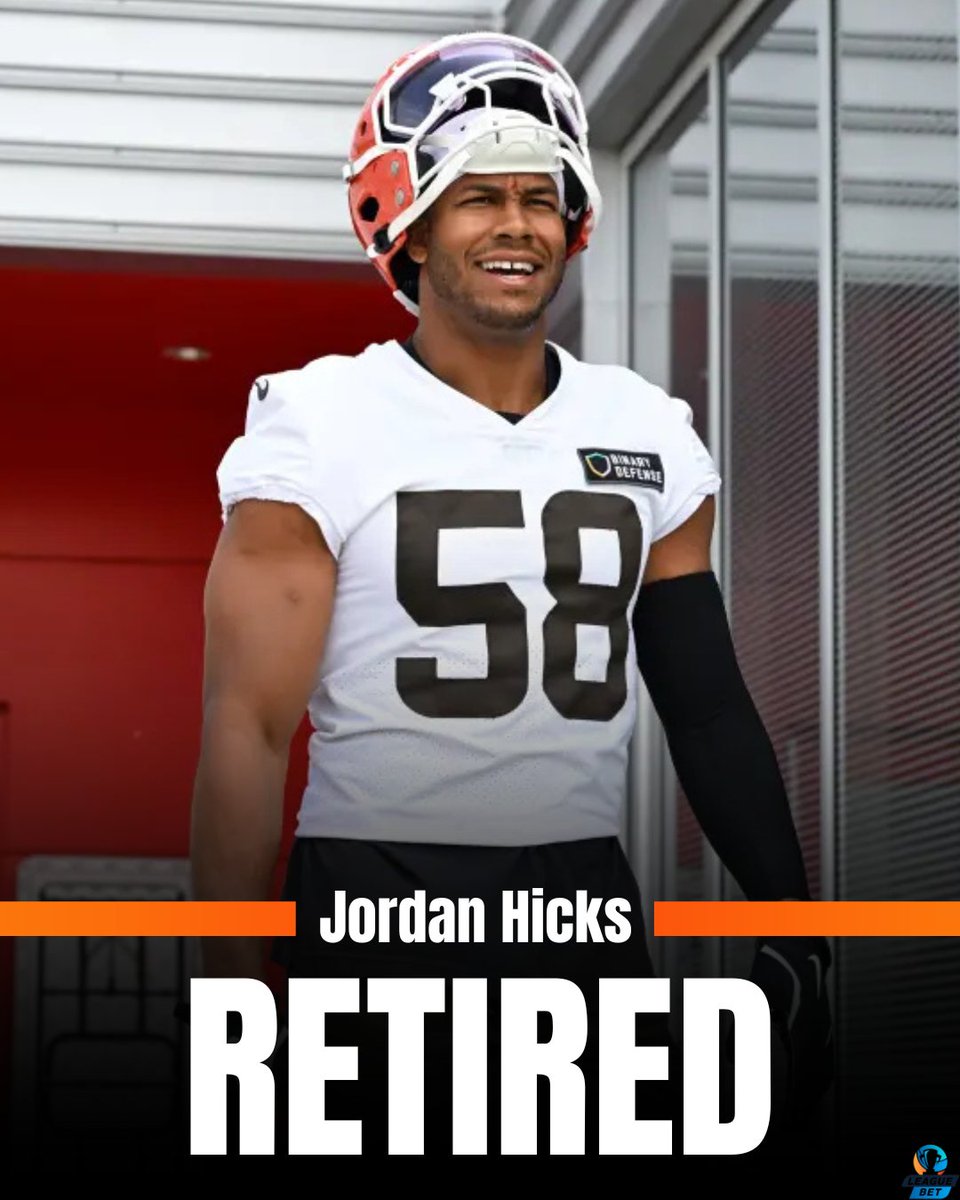 LeagueBetApp's tweet image. The Cleveland Browns LB Jordan Hicks announces retirement after 10 seasons. Hicks ends his career with 952 tackles, 16.5 sacks, and 13 interceptions.