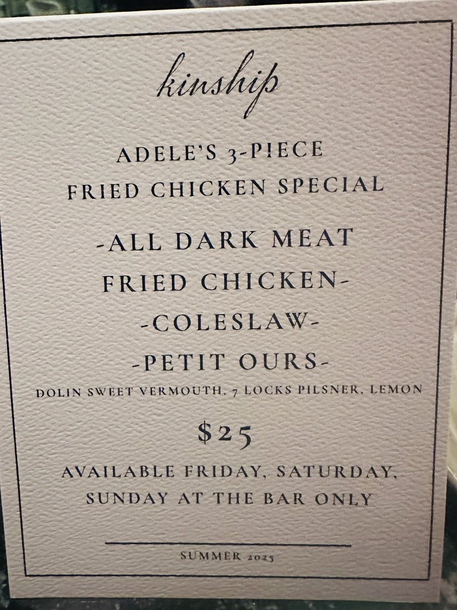 Crispy perfection at Kinship—fried chicken special at the bar this Fri–Sun and Aug 1–3! Just $25. Only in 2G06. Don’t miss your bite of summer. 🍗🍹 #EatLocal #supportlocal  kinshipdc.com