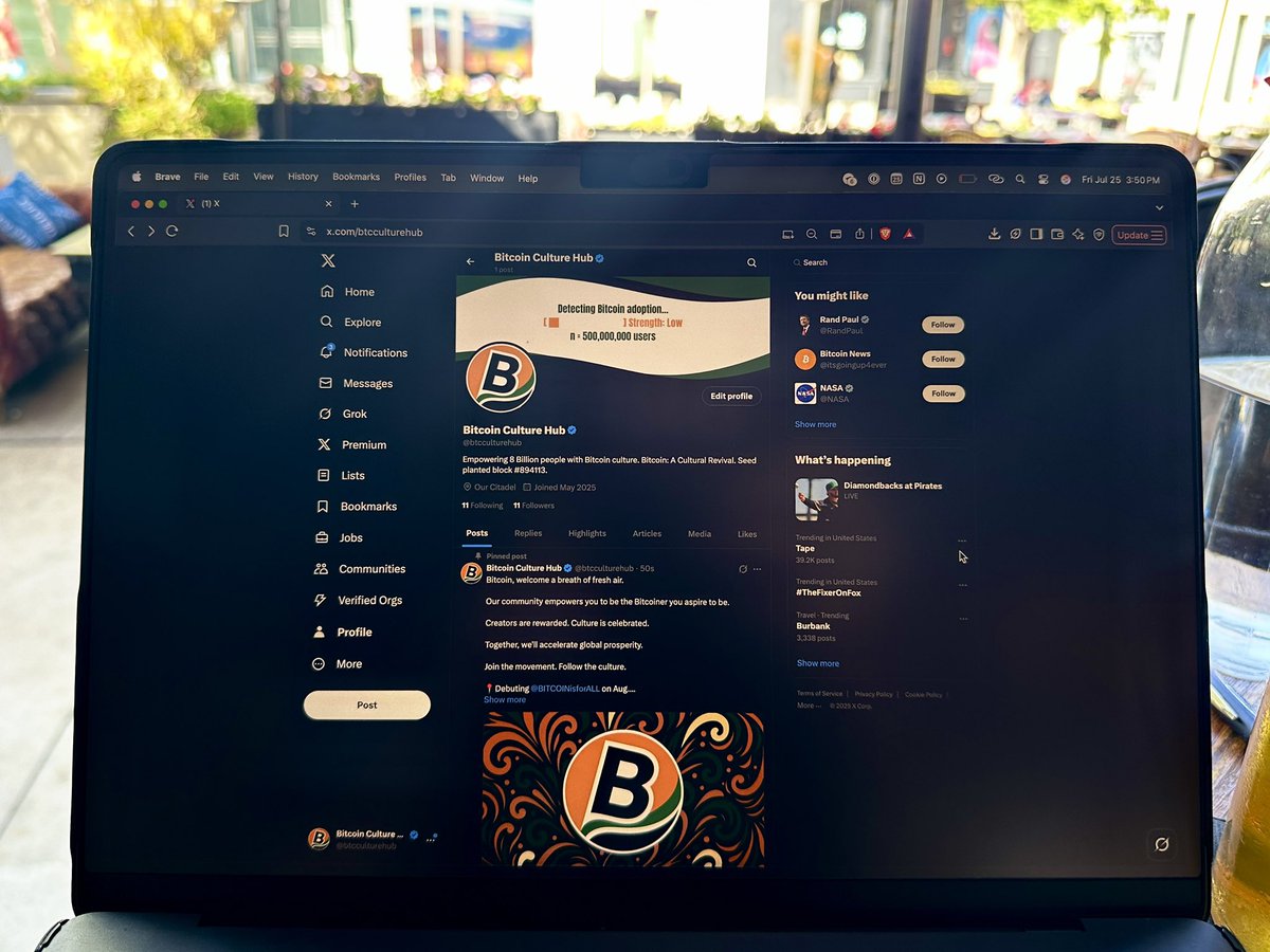 Koil (@buckethatbtc) on Twitter photo A lot of firsts lately.
Today, it’s launching my startup <a href="/btcculturehub/">Bitcoin Culture Hub</a> publicly.
If you’re a fren, a creator, or a Bitcoiner give it a follow.
My mission is to empower you, the Bitcoiner; I will build effortlessly to help you thrive in our Bitcoin world. 🌎
Stay tuned — A lot of firsts lately.
Today, it’s launching my startup <a href="/btcculturehub/">Bitcoin Culture Hub</a> publicly.
If you’re a fren, a creator, or a Bitcoiner give it a follow.
My mission is to empower you, the Bitcoiner; I will build effortlessly to help you thrive in our Bitcoin world. 🌎
Stay tuned —
