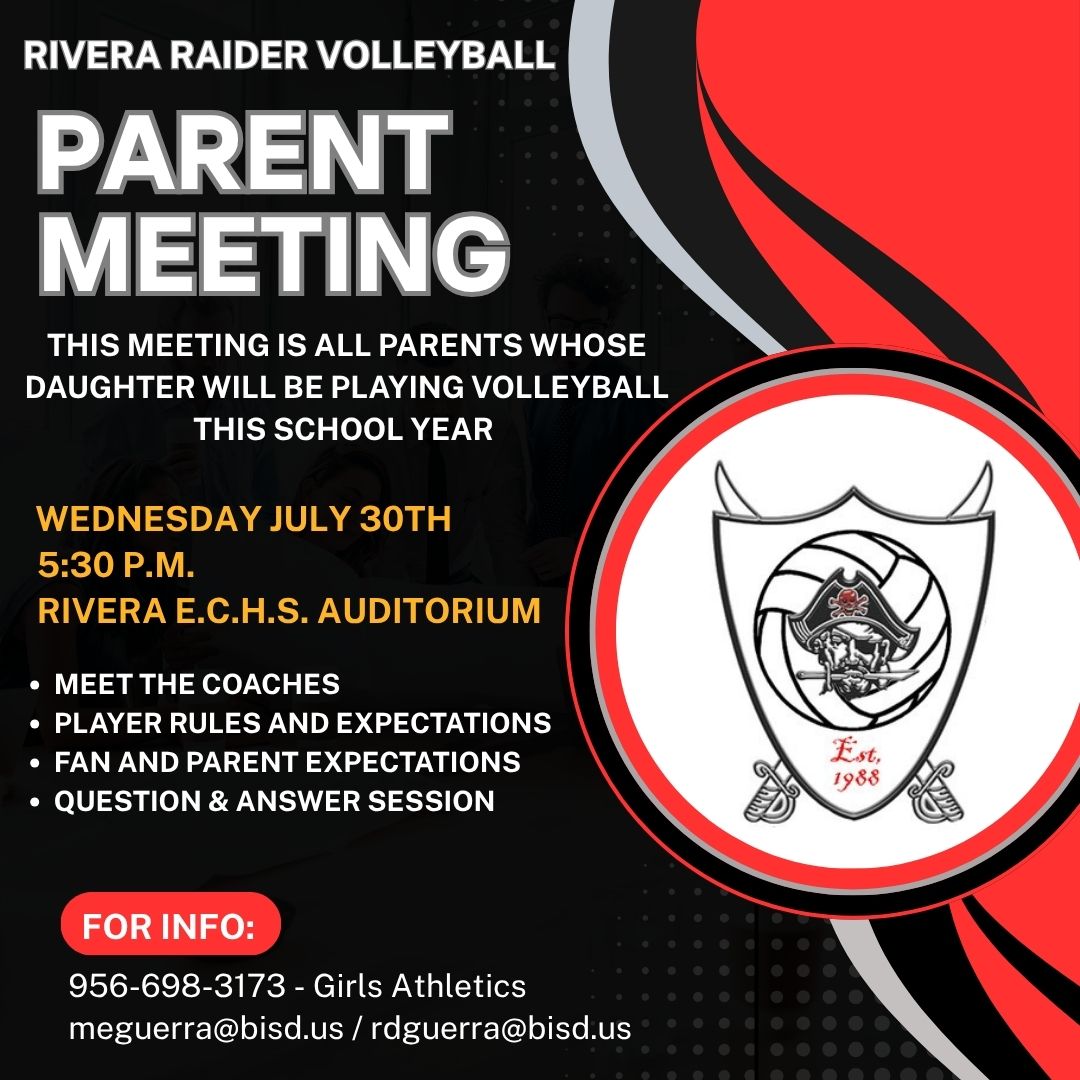 Parent meeting for all parents whose daughter will be playing volleyball this school year.