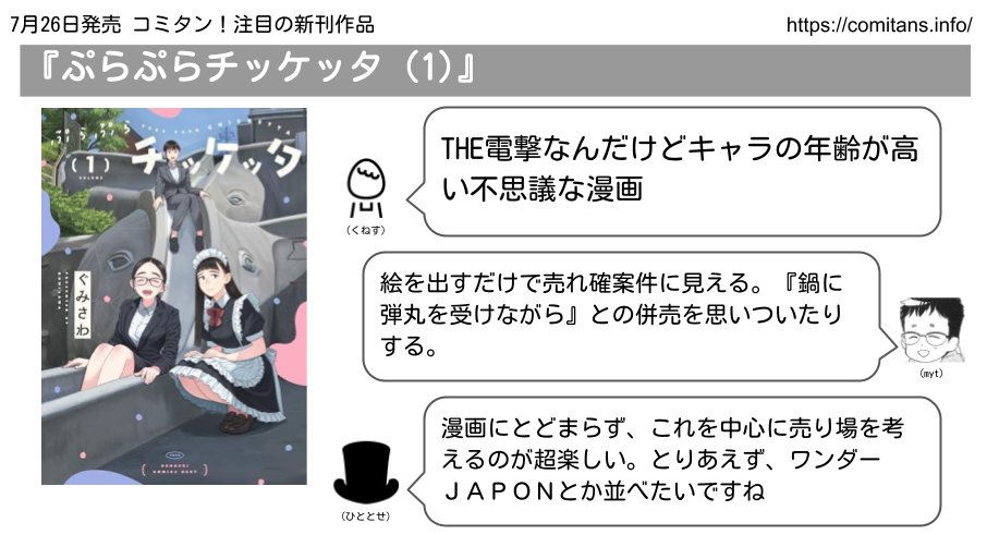 comitans's tweet image. 7月26日発売 コミタン!注目の新刊作品
『ぷらぷらチッケッタ (1)』(ぐみさわ/KADOKAWA)
amazon.co.jp/exec/obidos/AS…
↓試し読み↓
comic-walker.com/detail/KC_0062…