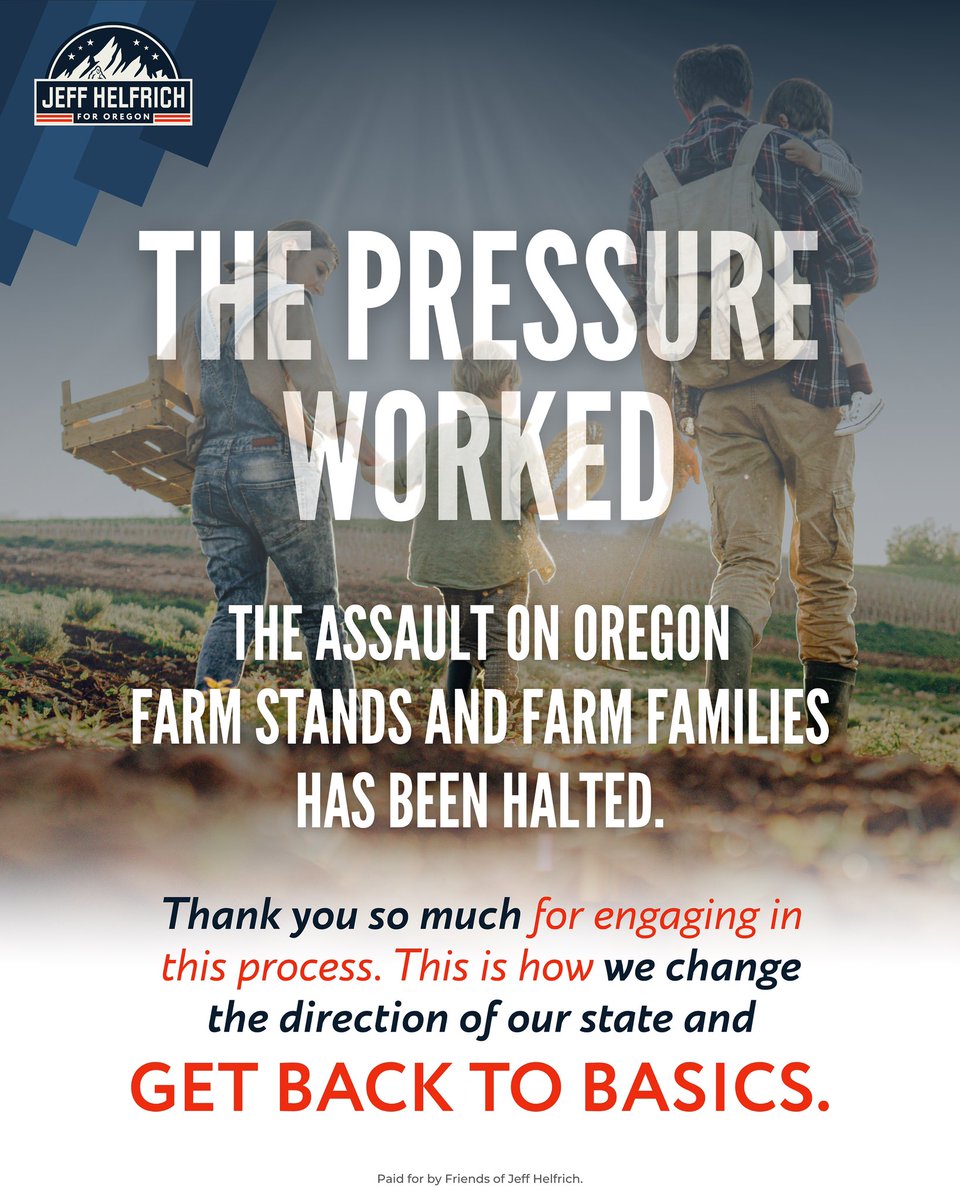 JeffHelfrichOR's tweet image. The pressure worked, and now the attack on our farms has been paused. Our farmers are crucial to our state and we must continue to protect them from harmful and unnecessary policies. Thank you to everyone who liked, shared and supported. This is how we create change and get Back…