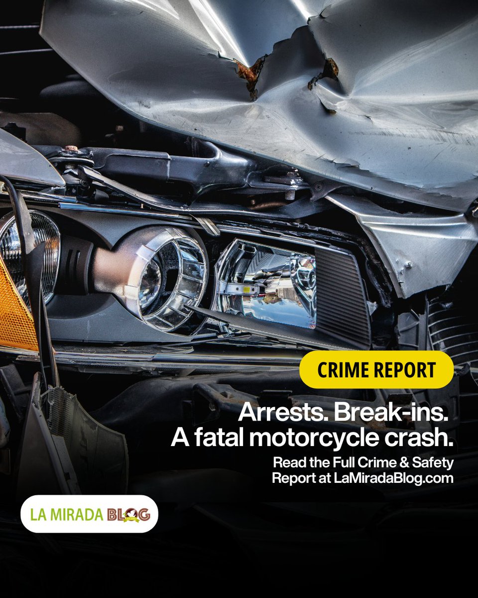 LaMiradaBlog's tweet image. CRIME REPORT | July 14–20
Arrests. Break-ins. A fatal motorcycle crash.
Tap the link below to read the La Mirada Crime &amp;amp; Safety Recap now.
🚨 Includes exclusive X updates
📍 Neighborhood Watch meeting info inside
👉 Read more at lamiradablog.com/2025/07/25/la-…

#LaMirada #CrimeReport
